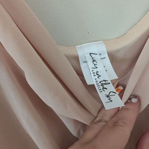 Lucy In The Sky Chiffon Formal Event Ruffle Peach Pink Maxi Dress Size XL - Picture 3 of 8